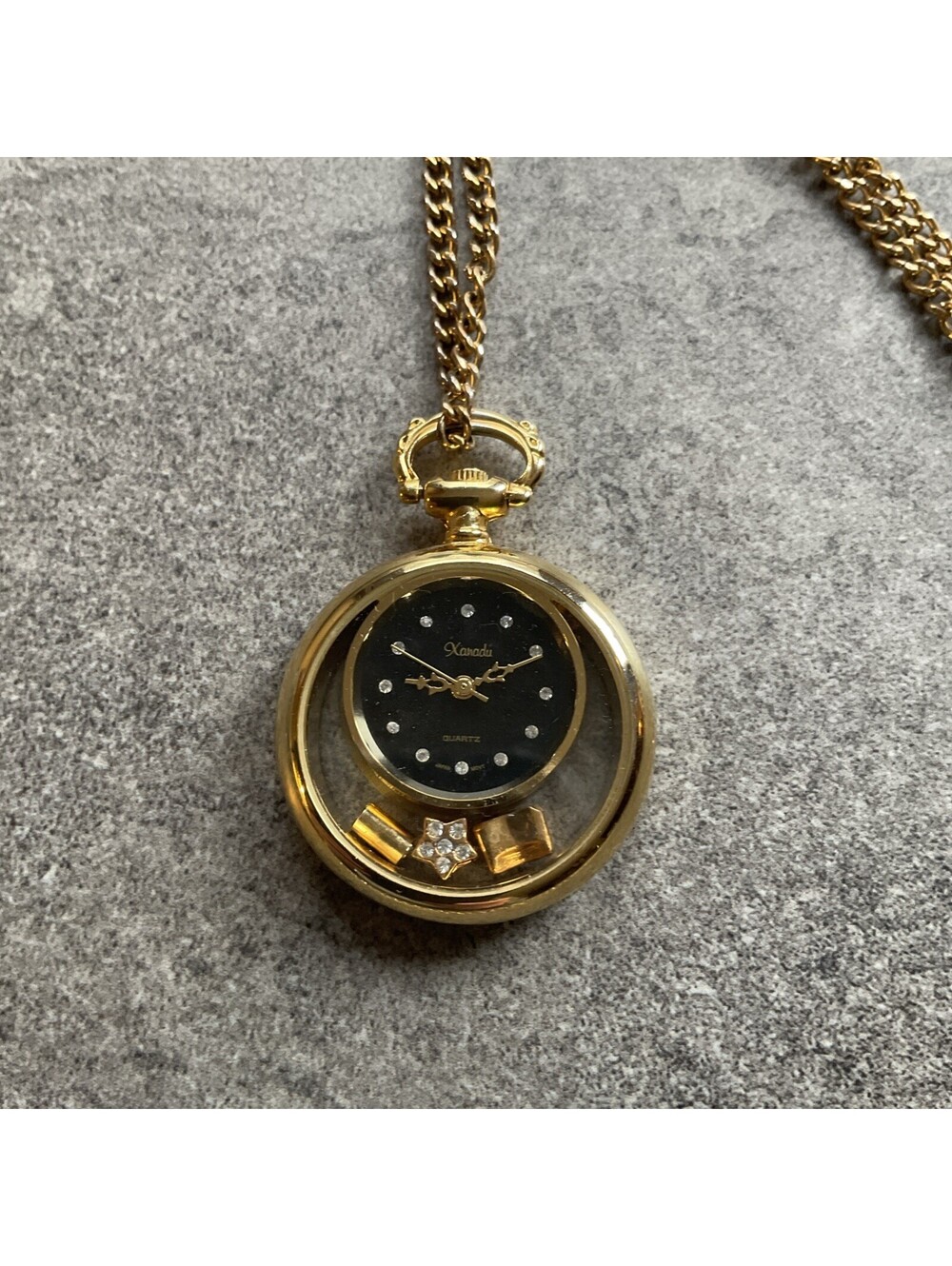 Beautiful Vintage Xanadu Womens Pendant Watch 32mm Gold Tone Case W/Black Dial G